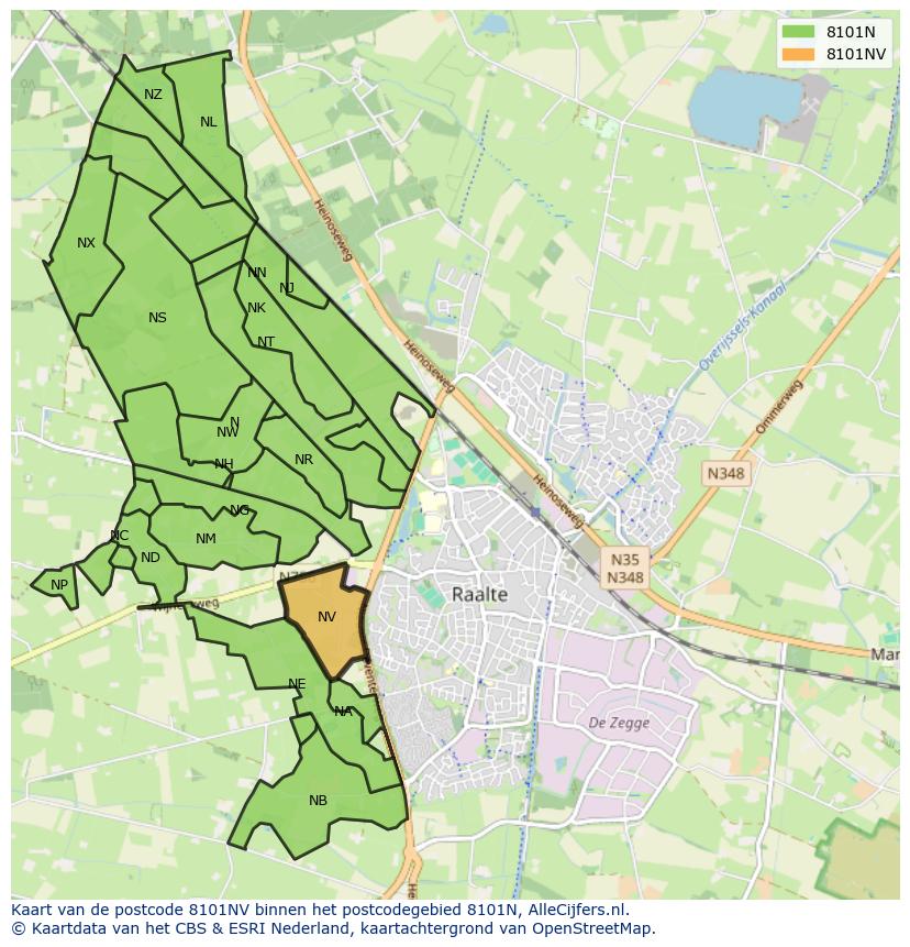 Afbeelding van het postcodegebied 8101 NV op de kaart.