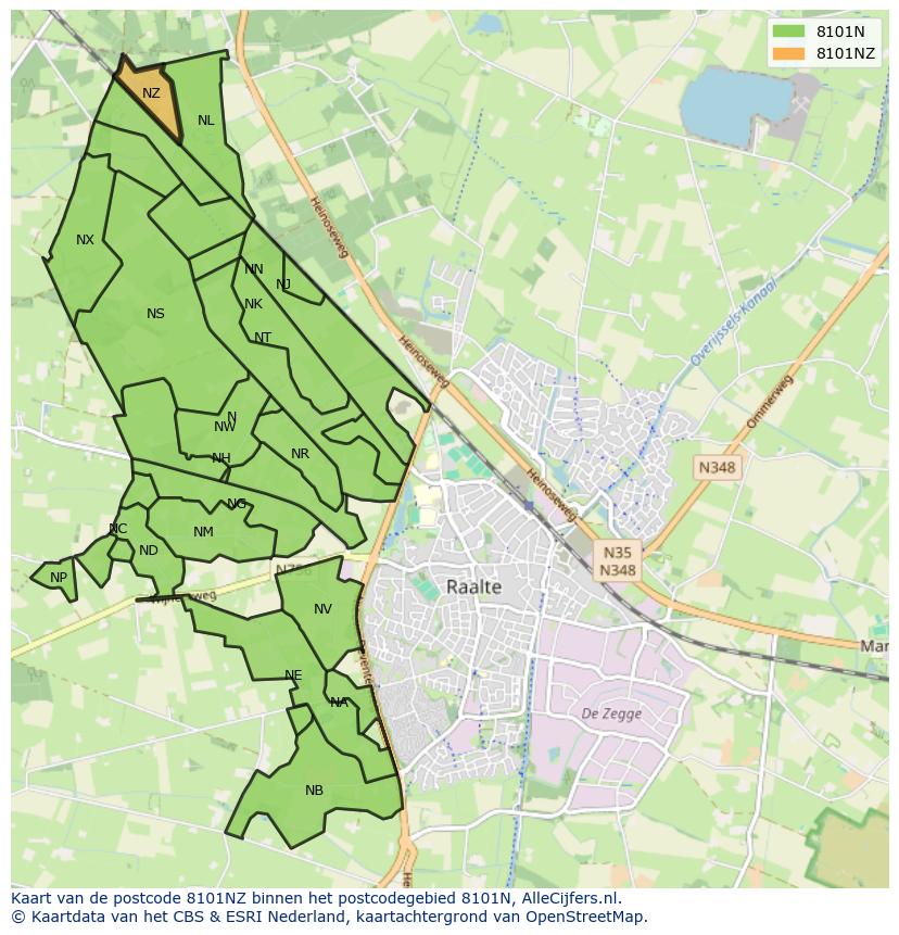 Afbeelding van het postcodegebied 8101 NZ op de kaart.
