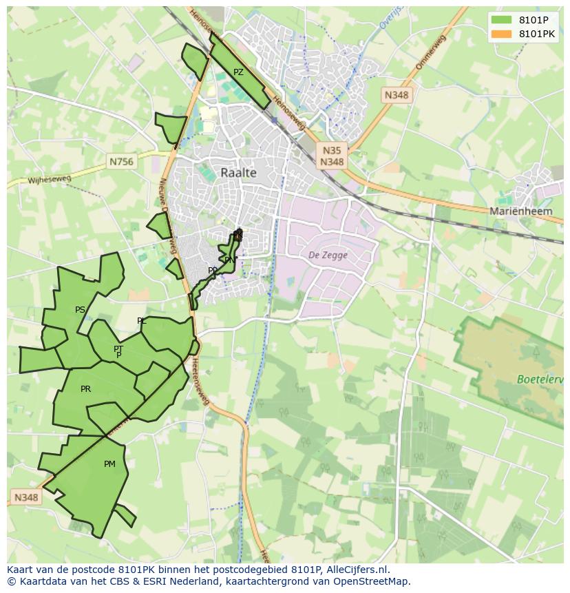 Afbeelding van het postcodegebied 8101 PK op de kaart.
