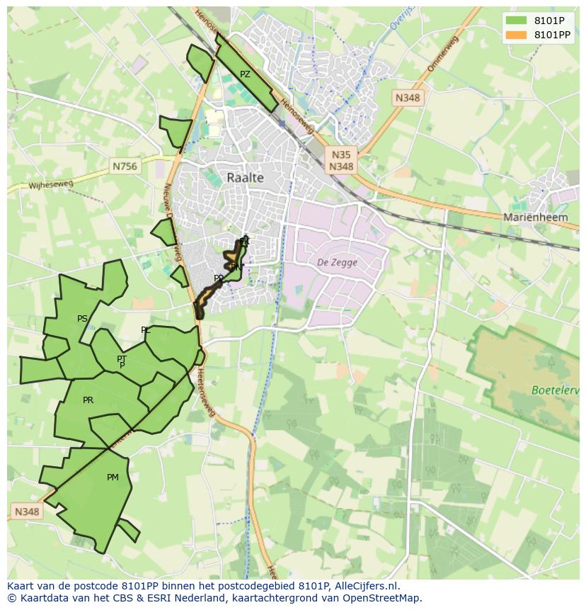 Afbeelding van het postcodegebied 8101 PP op de kaart.