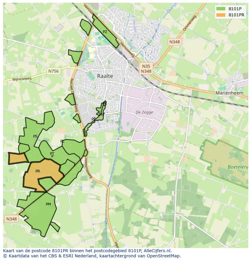 Afbeelding van het postcodegebied 8101 PR op de kaart.