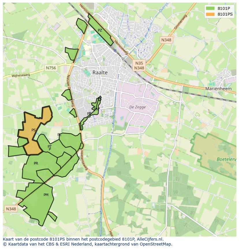 Afbeelding van het postcodegebied 8101 PS op de kaart.