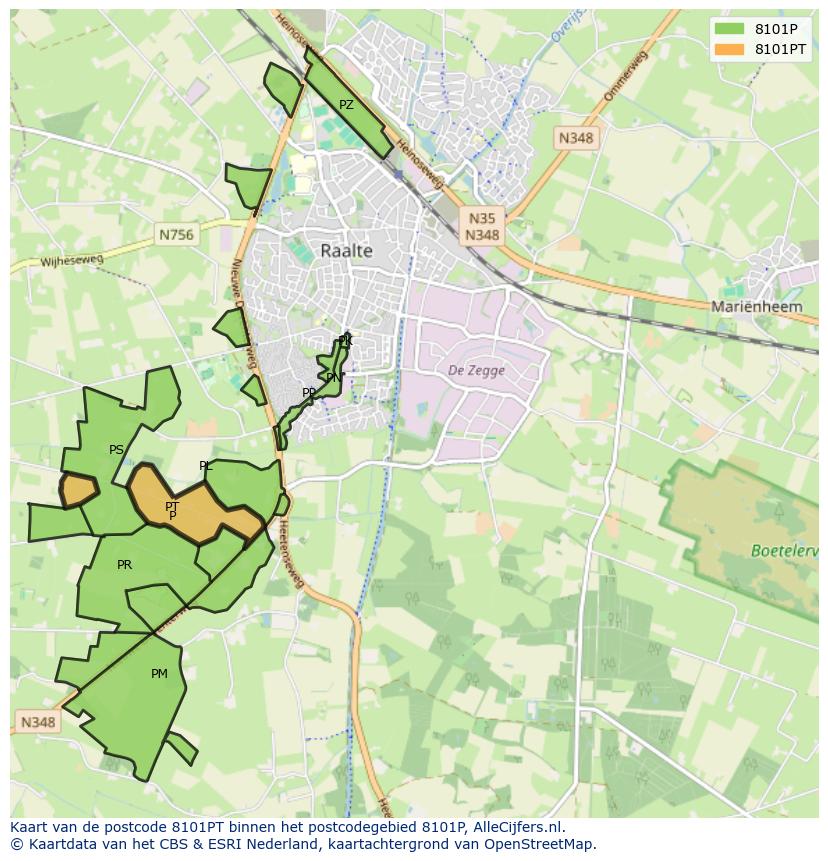 Afbeelding van het postcodegebied 8101 PT op de kaart.