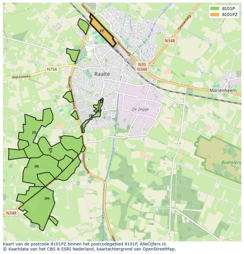 Afbeelding van het postcodegebied 8101 PZ op de kaart.