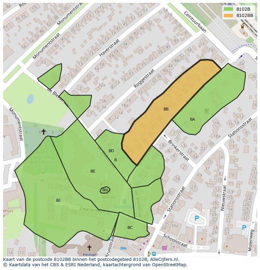 Afbeelding van het postcodegebied 8102 BB op de kaart.
