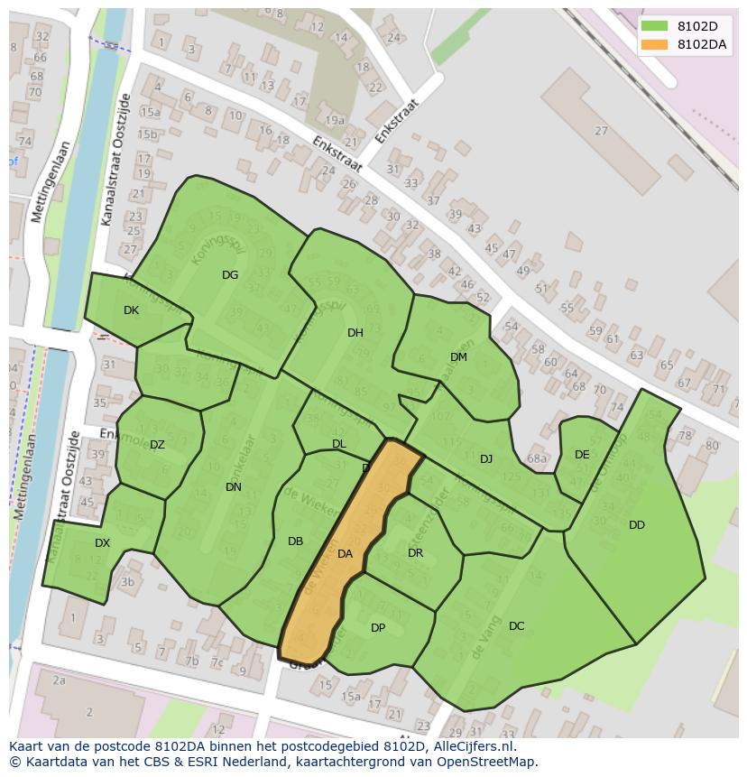 Afbeelding van het postcodegebied 8102 DA op de kaart.