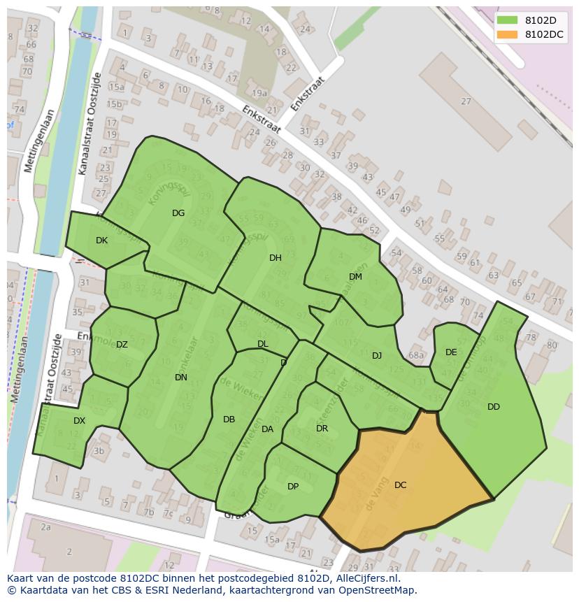 Afbeelding van het postcodegebied 8102 DC op de kaart.