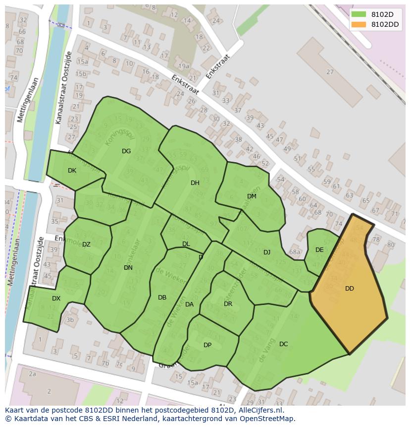 Afbeelding van het postcodegebied 8102 DD op de kaart.
