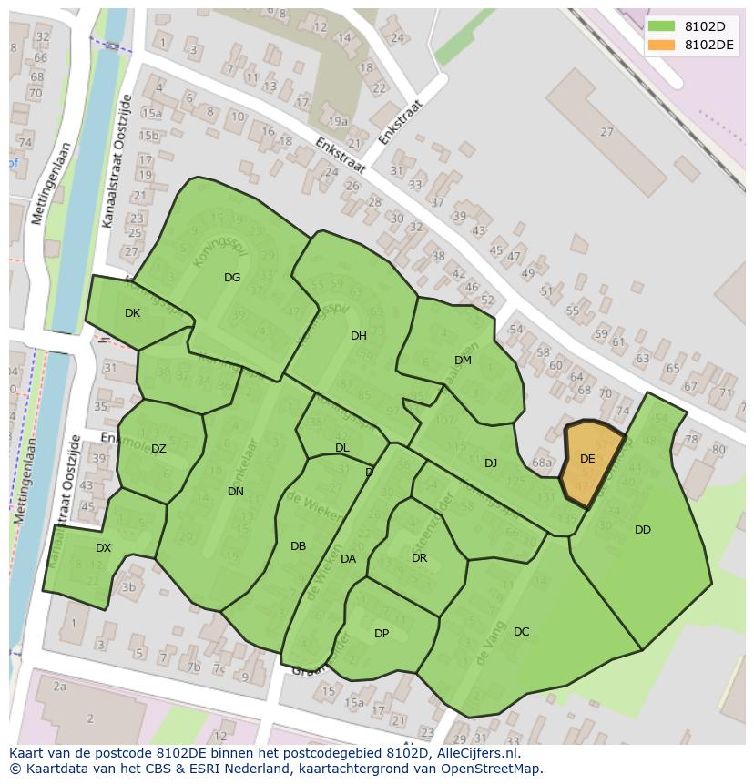 Afbeelding van het postcodegebied 8102 DE op de kaart.