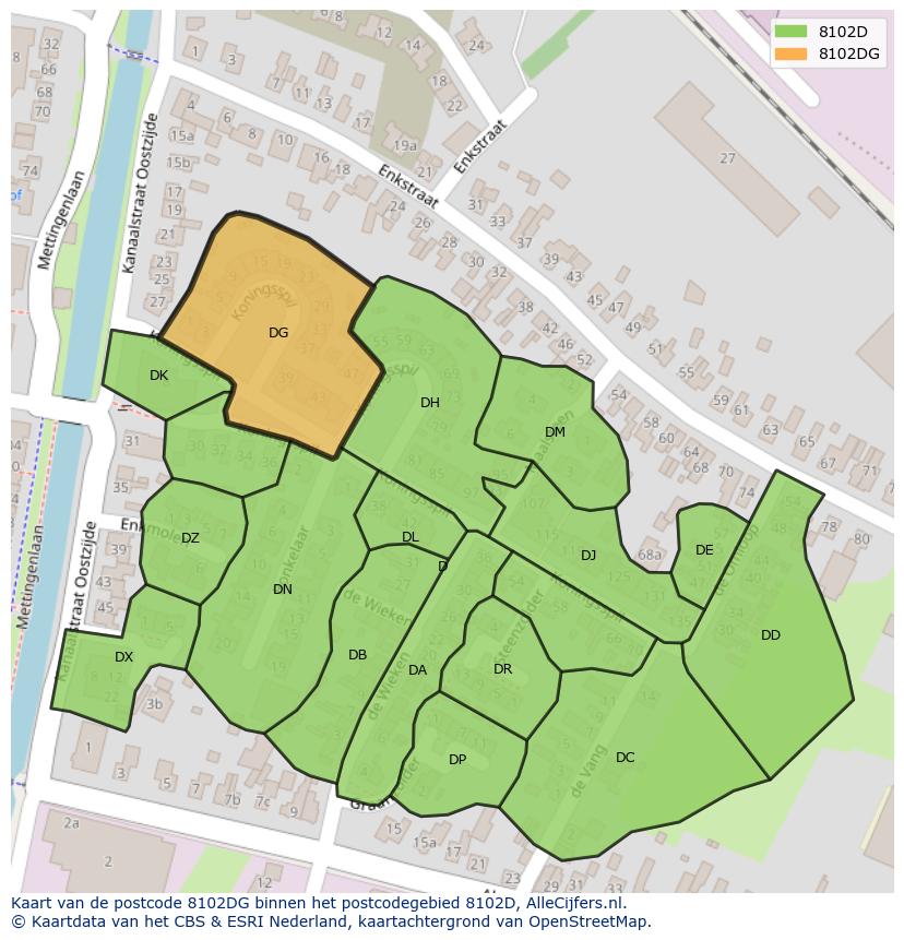 Afbeelding van het postcodegebied 8102 DG op de kaart.