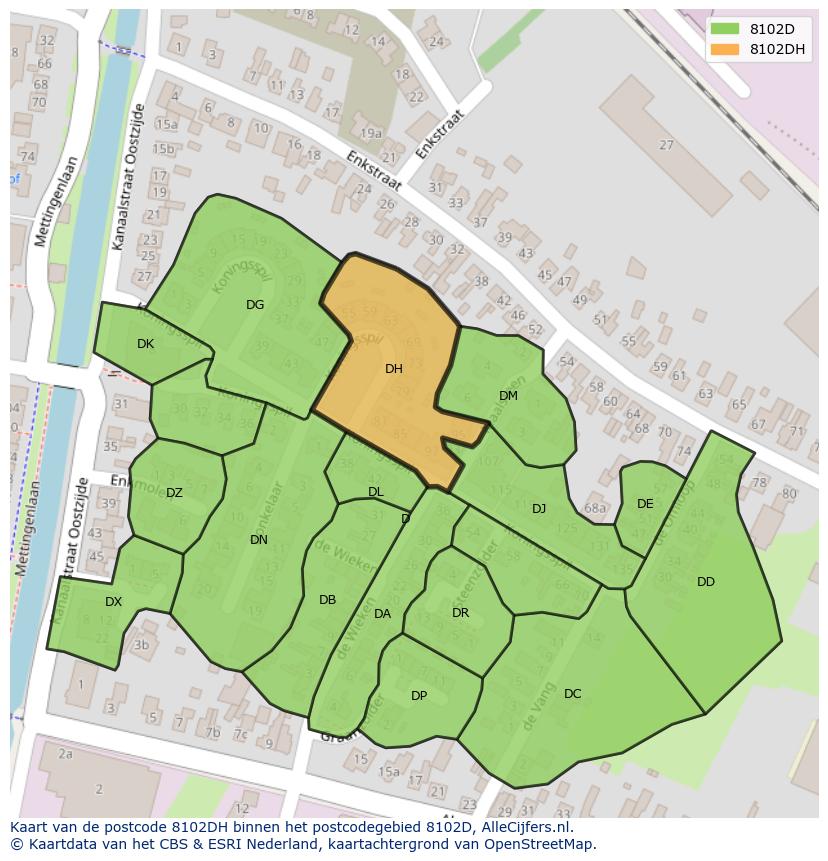 Afbeelding van het postcodegebied 8102 DH op de kaart.