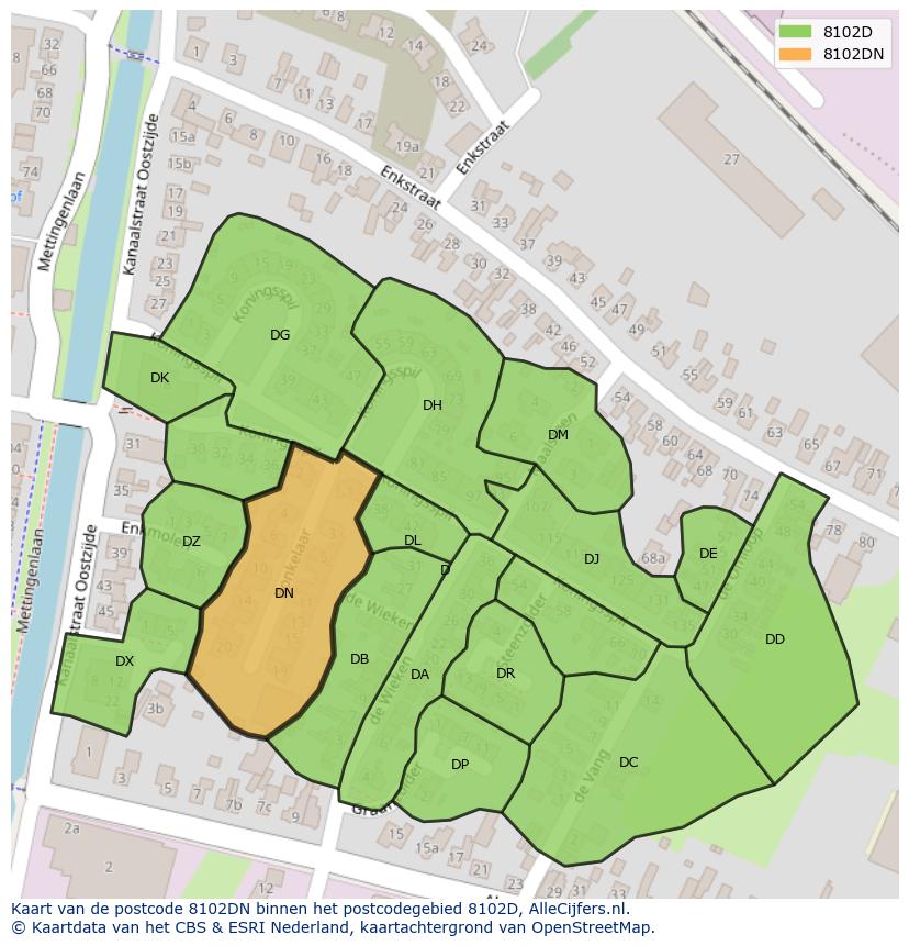 Afbeelding van het postcodegebied 8102 DN op de kaart.
