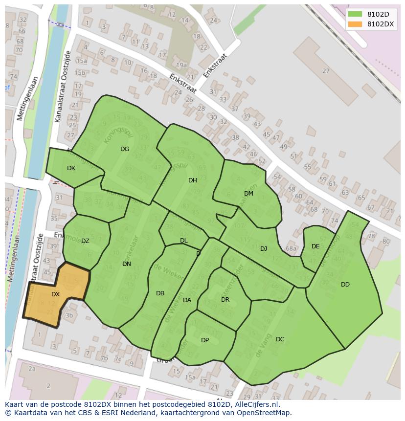 Afbeelding van het postcodegebied 8102 DX op de kaart.