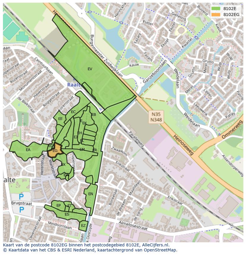 Afbeelding van het postcodegebied 8102 EG op de kaart.
