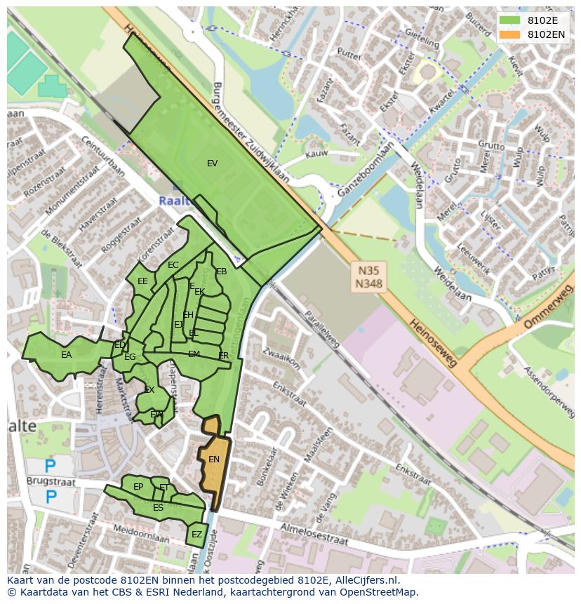 Afbeelding van het postcodegebied 8102 EN op de kaart.