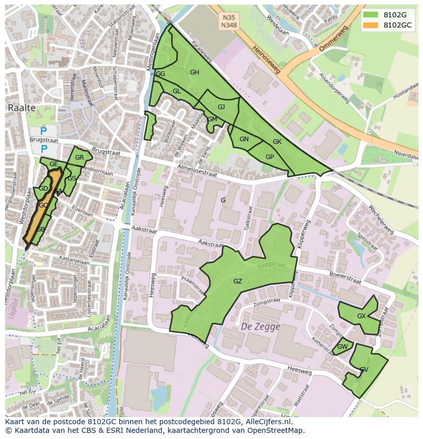 Afbeelding van het postcodegebied 8102 GC op de kaart.