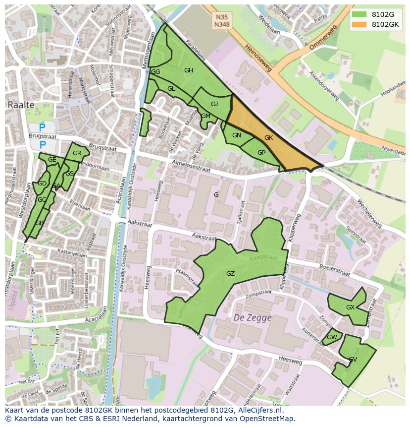 Afbeelding van het postcodegebied 8102 GK op de kaart.