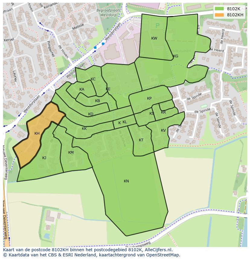 Afbeelding van het postcodegebied 8102 KH op de kaart.