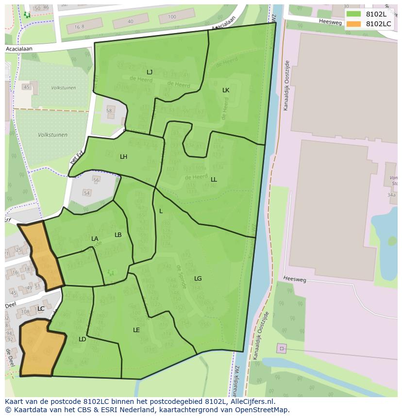 Afbeelding van het postcodegebied 8102 LC op de kaart.