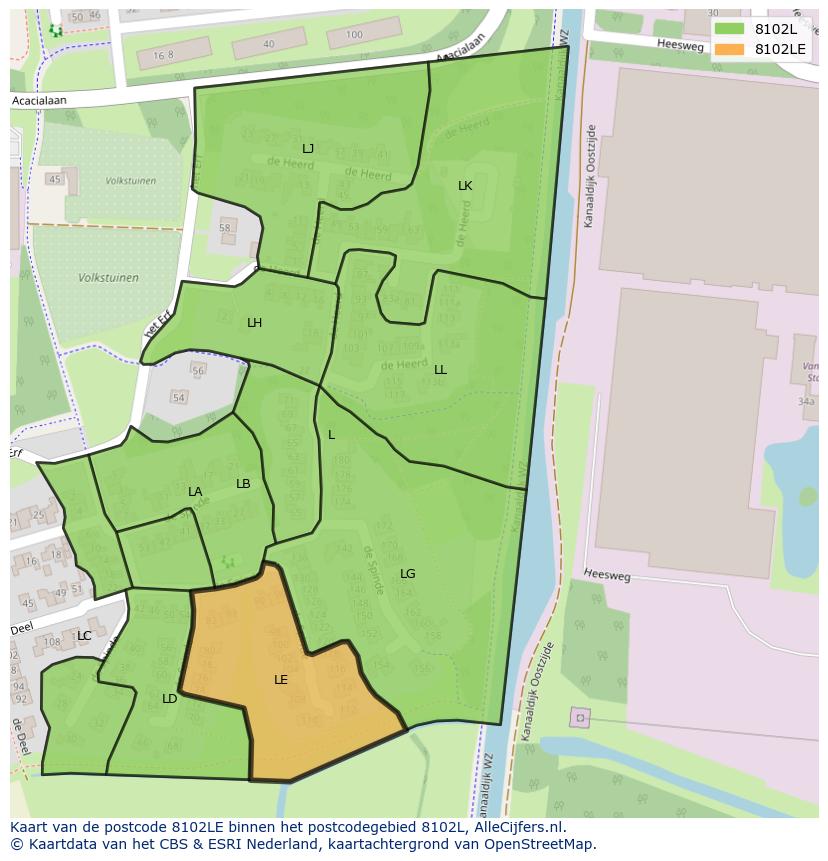 Afbeelding van het postcodegebied 8102 LE op de kaart.