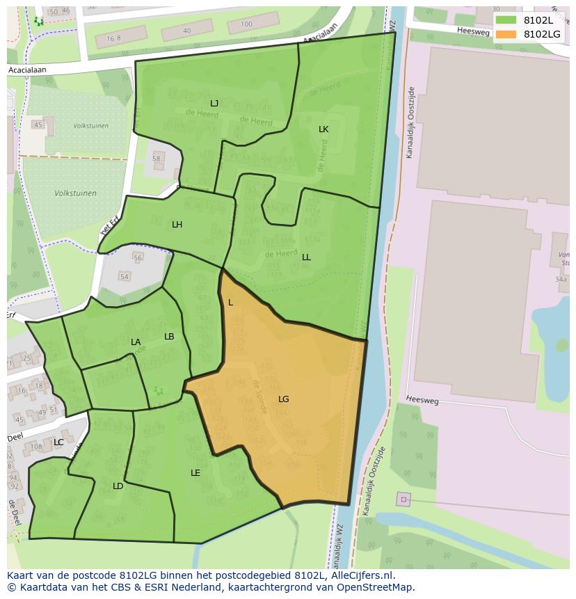 Afbeelding van het postcodegebied 8102 LG op de kaart.