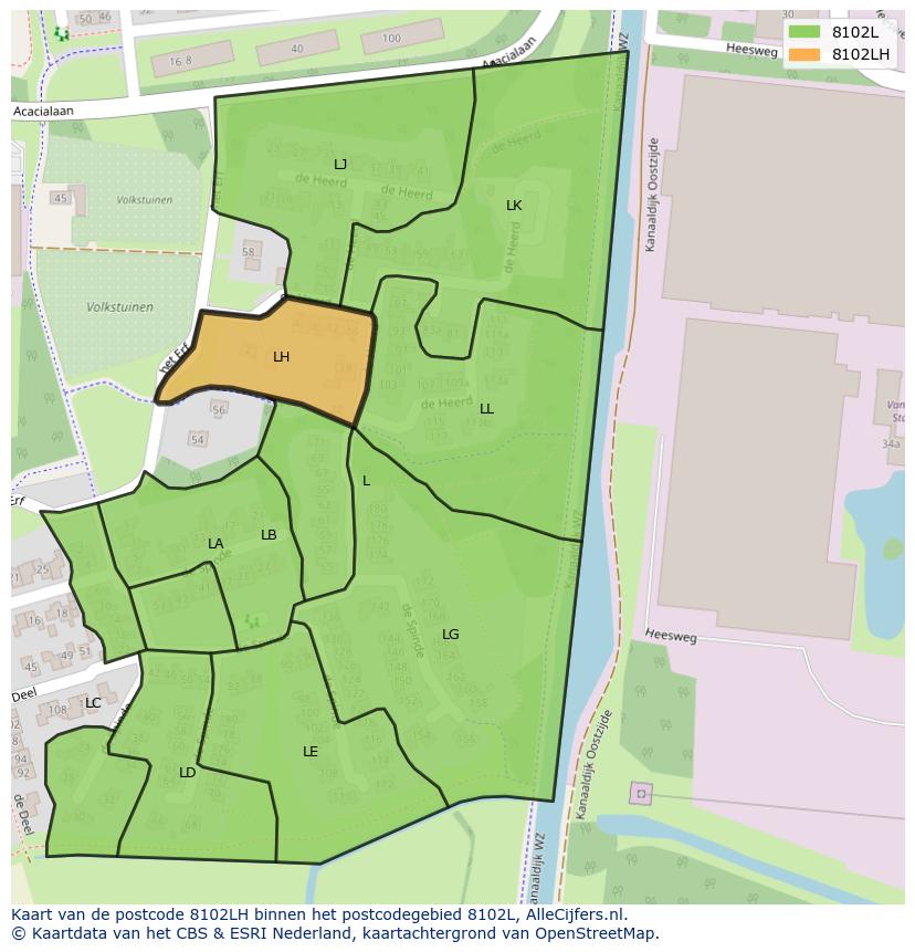 Afbeelding van het postcodegebied 8102 LH op de kaart.
