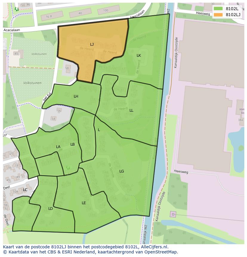 Afbeelding van het postcodegebied 8102 LJ op de kaart.