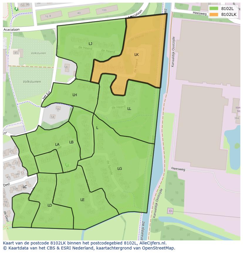 Afbeelding van het postcodegebied 8102 LK op de kaart.