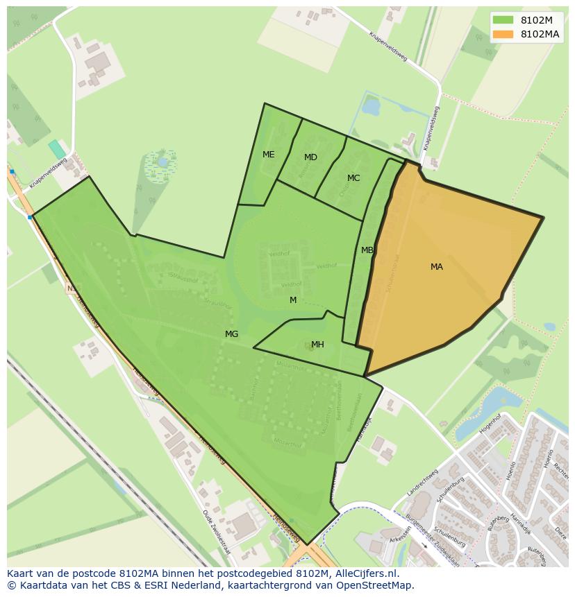 Afbeelding van het postcodegebied 8102 MA op de kaart.