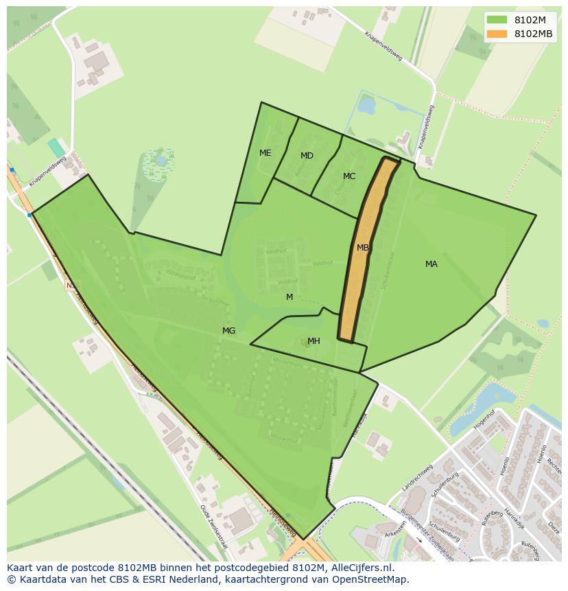 Afbeelding van het postcodegebied 8102 MB op de kaart.