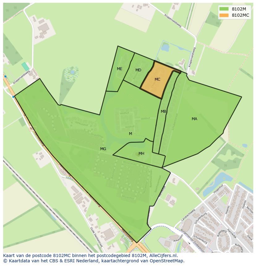 Afbeelding van het postcodegebied 8102 MC op de kaart.