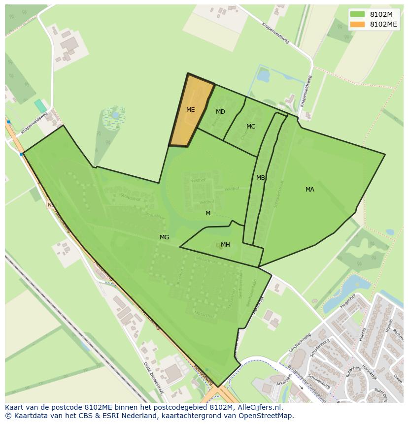 Afbeelding van het postcodegebied 8102 ME op de kaart.