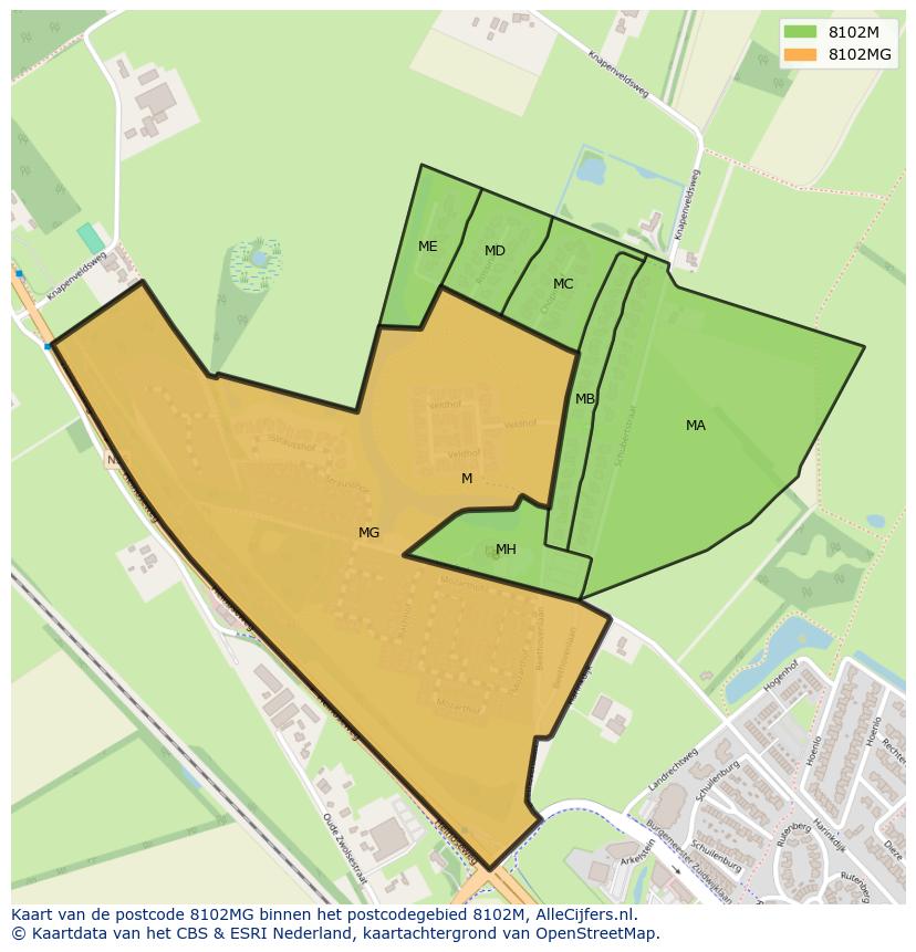 Afbeelding van het postcodegebied 8102 MG op de kaart.