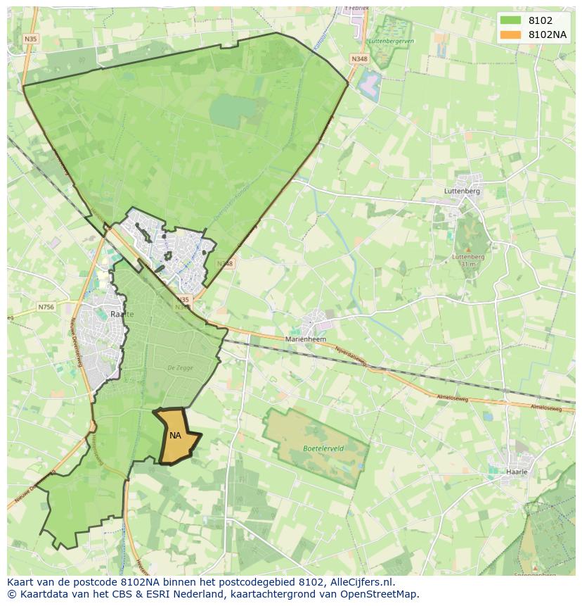 Afbeelding van het postcodegebied 8102 NA op de kaart.