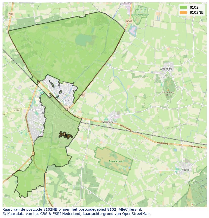 Afbeelding van het postcodegebied 8102 NB op de kaart.
