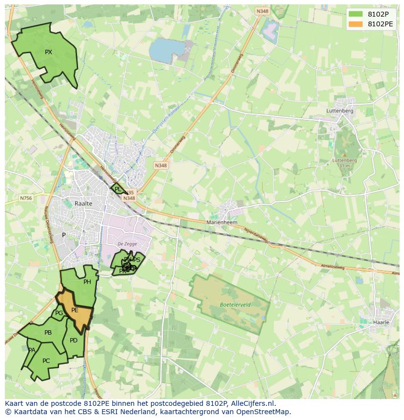 Afbeelding van het postcodegebied 8102 PE op de kaart.