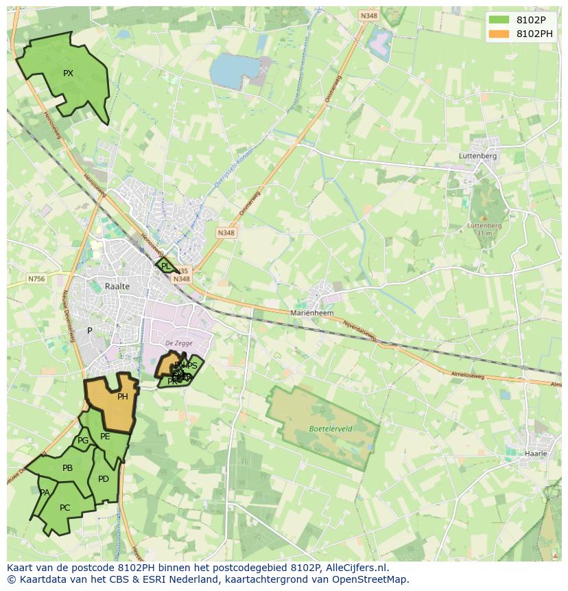 Afbeelding van het postcodegebied 8102 PH op de kaart.