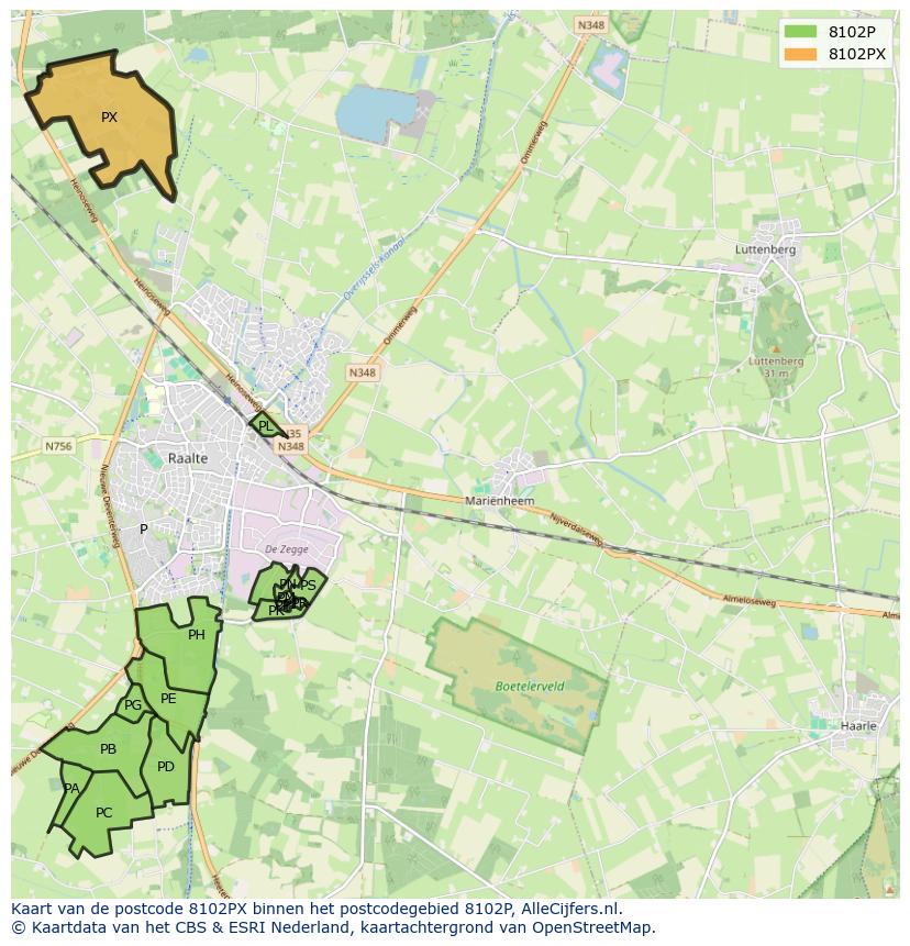Afbeelding van het postcodegebied 8102 PX op de kaart.