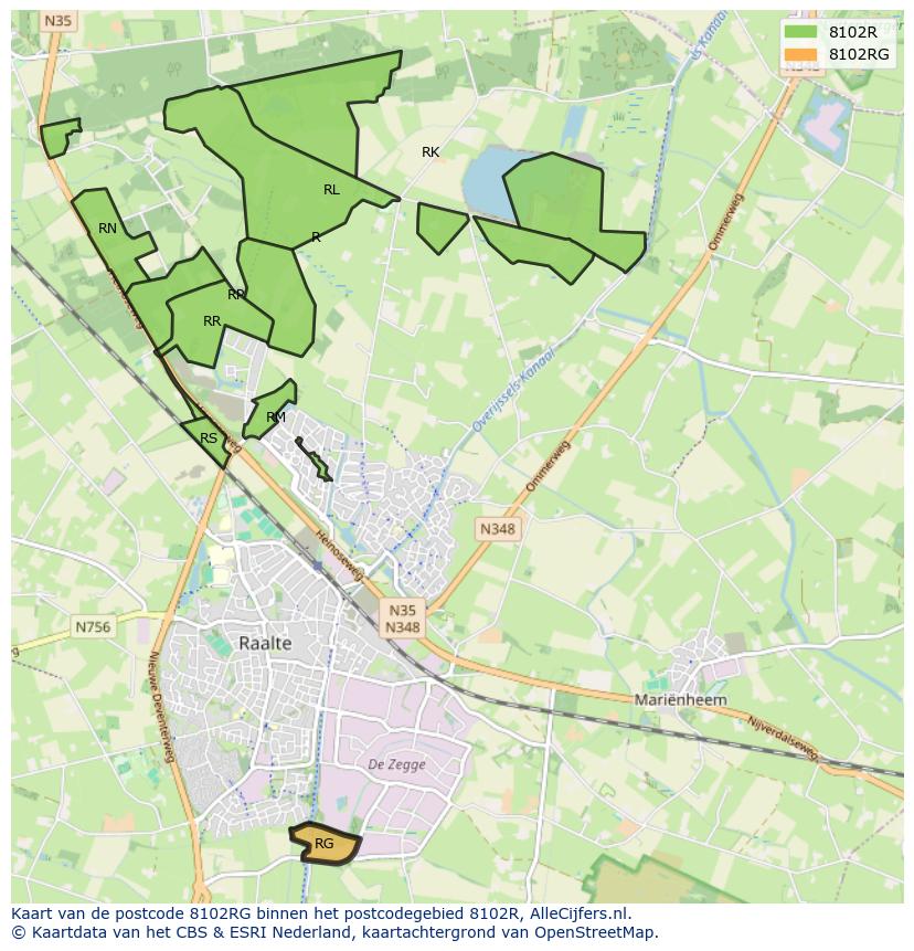 Afbeelding van het postcodegebied 8102 RG op de kaart.