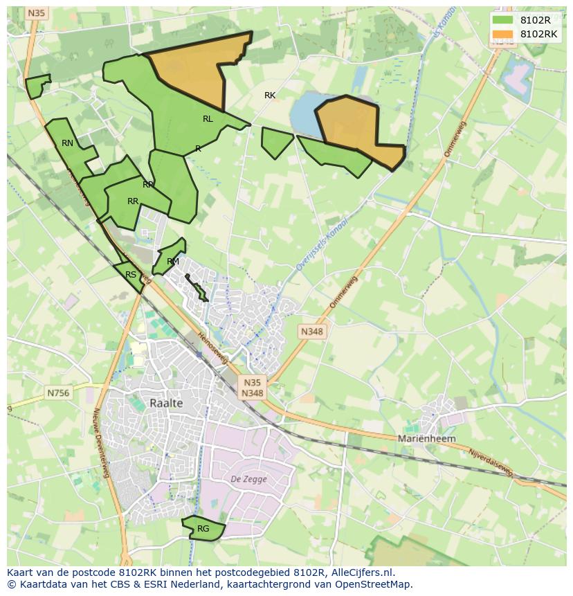 Afbeelding van het postcodegebied 8102 RK op de kaart.