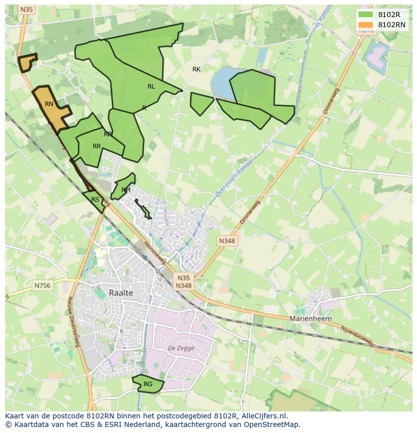 Afbeelding van het postcodegebied 8102 RN op de kaart.