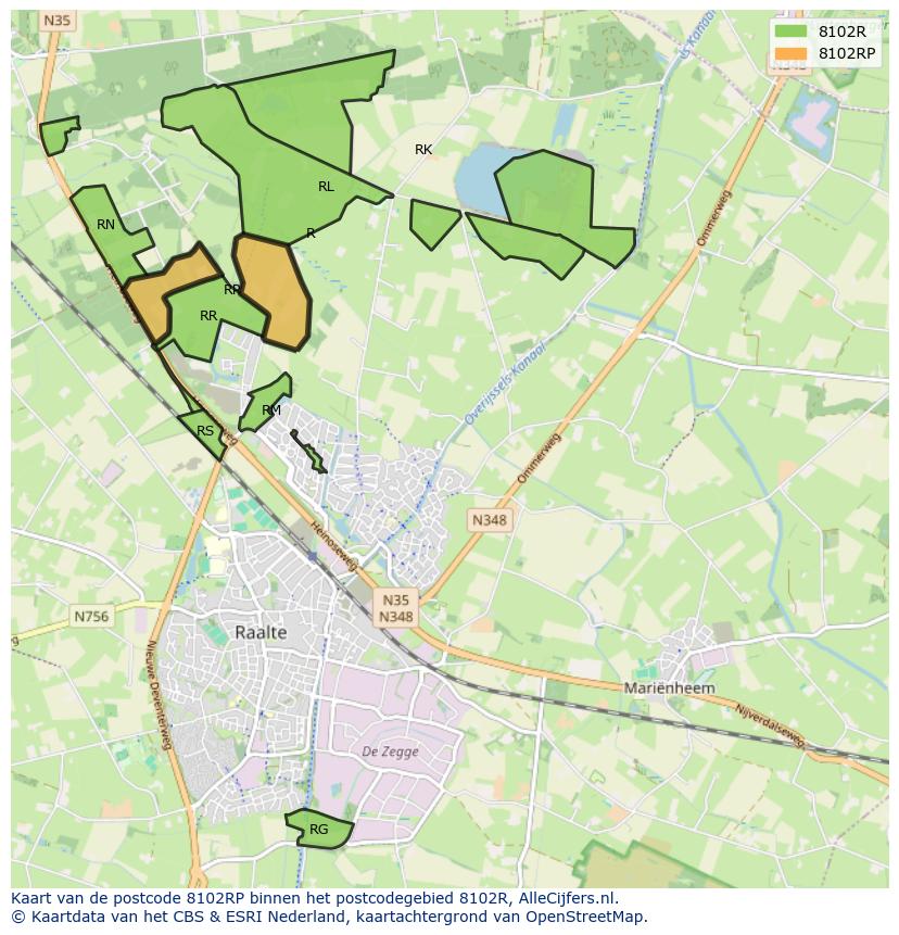 Afbeelding van het postcodegebied 8102 RP op de kaart.