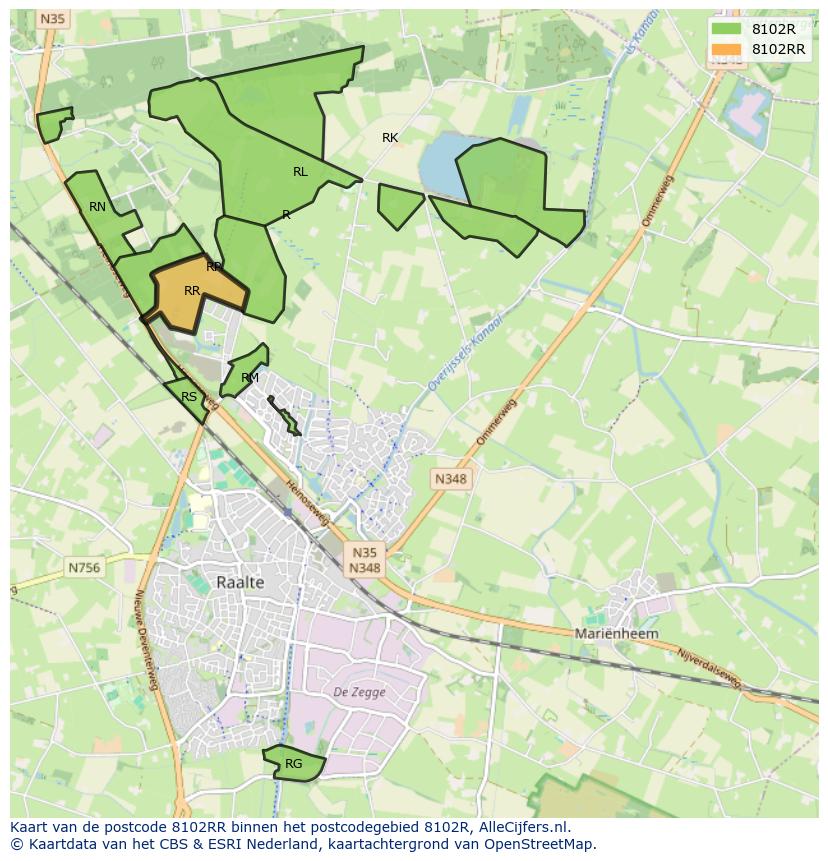 Afbeelding van het postcodegebied 8102 RR op de kaart.