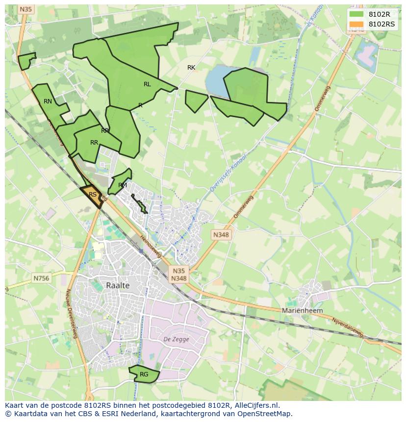 Afbeelding van het postcodegebied 8102 RS op de kaart.