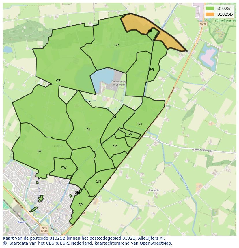 Afbeelding van het postcodegebied 8102 SB op de kaart.