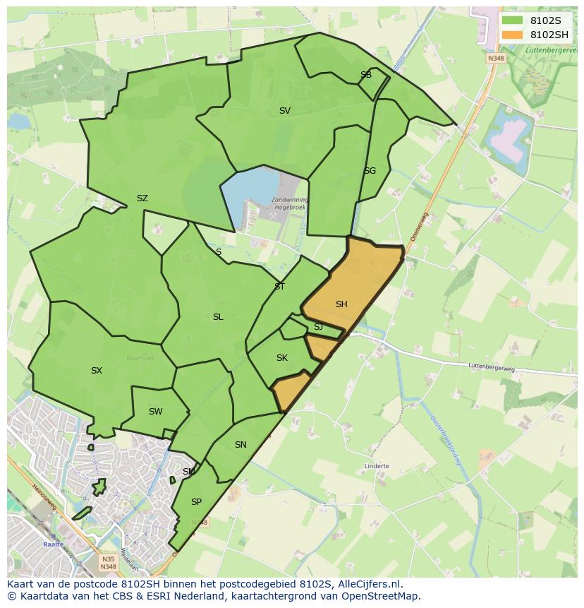 Afbeelding van het postcodegebied 8102 SH op de kaart.