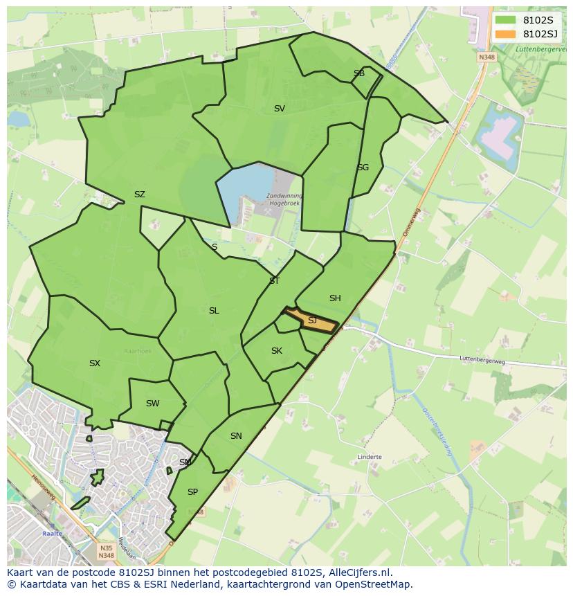 Afbeelding van het postcodegebied 8102 SJ op de kaart.