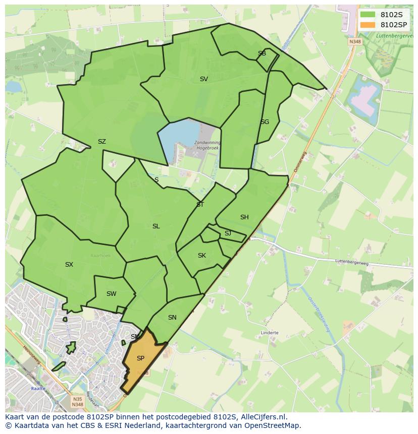 Afbeelding van het postcodegebied 8102 SP op de kaart.