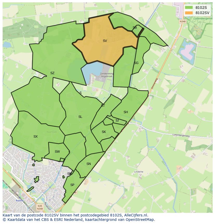 Afbeelding van het postcodegebied 8102 SV op de kaart.