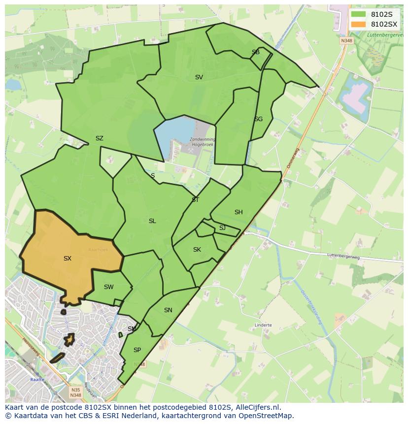 Afbeelding van het postcodegebied 8102 SX op de kaart.